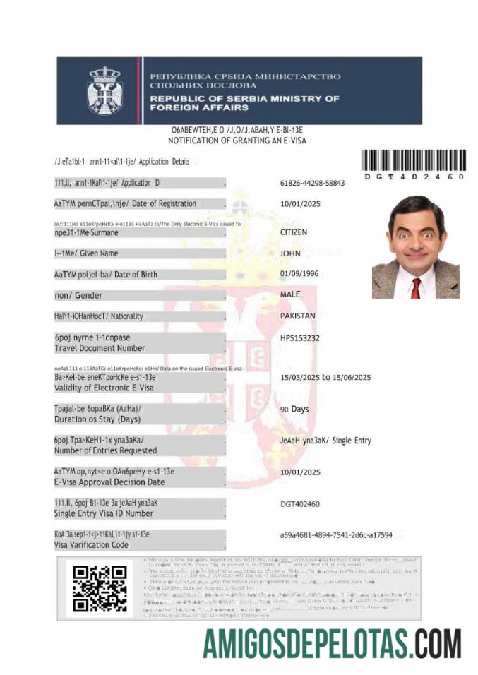 em branco Modelo de visto Sérvia E em formatos Word e PDF